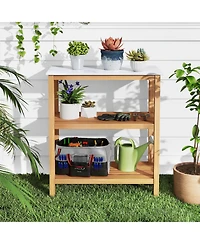 Sugift 3-Tier Garden Potting Bench Table with Marble-Like Countertop
