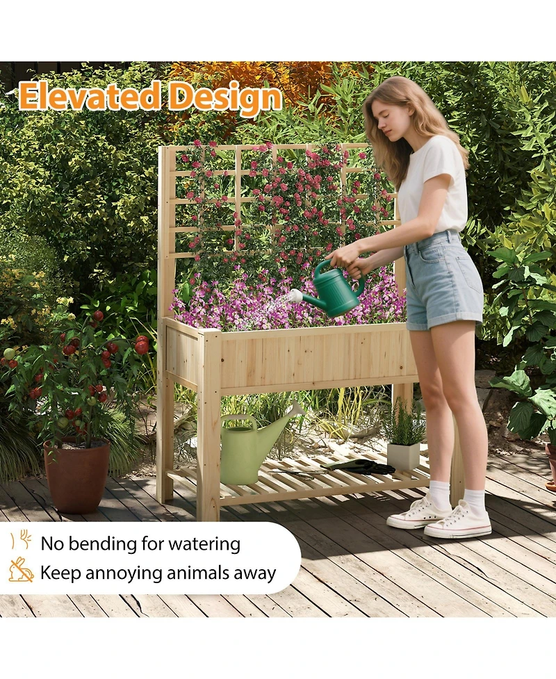 Sugift Raised Garden Bed With Trellis Wooden Elevated Planter Box With Legs