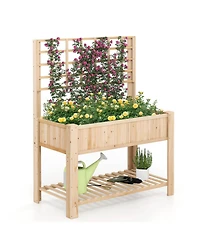 Sugift Raised Garden Bed With Trellis Wooden Elevated Planter Box With Legs