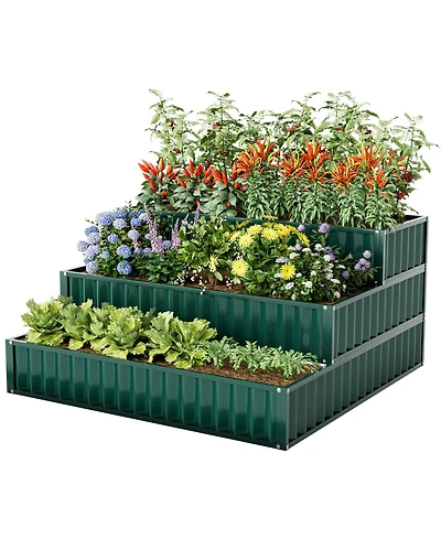 Sugift Heavy-Duty Metal Outdoor 3-Tier Raised Garden Bed Planter Box