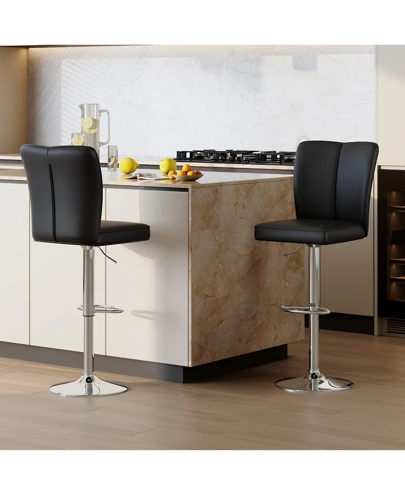 Rainsken Adjustable Bar Stools Set of 2, Swivel Pu Leather Chair with Back, Armless Upholstered Barstools, for Dining Room, Kitchen Island