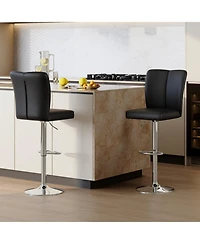 Rainsken Adjustable Bar Stools Set of 2, Swivel Pu Leather Chair with Back, Armless Upholstered Barstools, for Dining Room, Kitchen Island