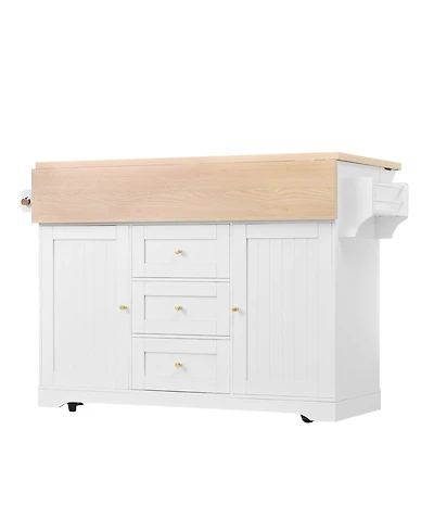Clihome Rolling Kitchen Island with Power Outlet, Spice Rack and 2 Drop Leaf