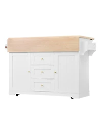 Clihome Rolling Kitchen Island with Power Outlet, Spice Rack and 2 Drop Leaf