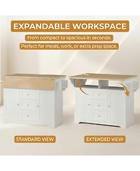 Clihome Rolling Kitchen Island with Power Outlet, Spice Rack and 2 Drop Leaf