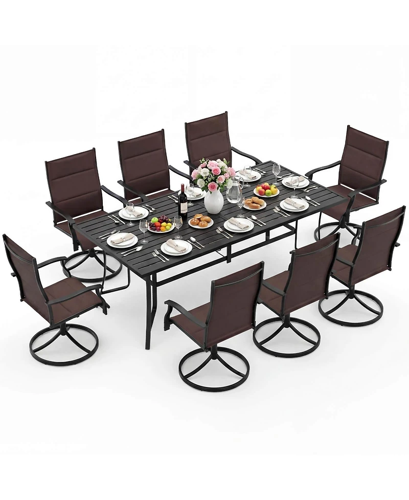 Costway 9 Piece Outdoor Dining Set, 76" Rectangular Patio Table with Umbrella Hole for Balcony