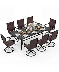 Costway 9 Piece Outdoor Dining Set, 76" Rectangular Patio Table with Umbrella Hole for Balcony