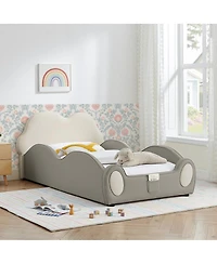 Streamdale Furniture Twin Size Cute Cloud Pu Leather Kids Bed with Guardrails and Storage