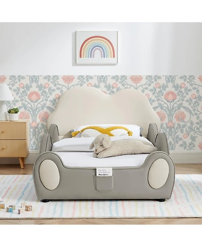 Streamdale Furniture Twin Size Cute Cloud Pu Leather Kids Bed with Guardrails and Storage