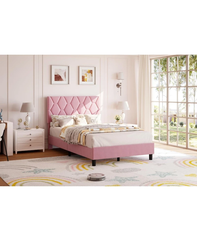 gaomon Upholstered Bed Frame with Adjustable Headboard, Heavy-Duty Platform with Wood Slats, Noise-Free