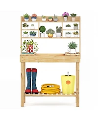 Sugift Wooden Potting Bench Table Garden Planting Workstation with 3-Tier Open Shelf