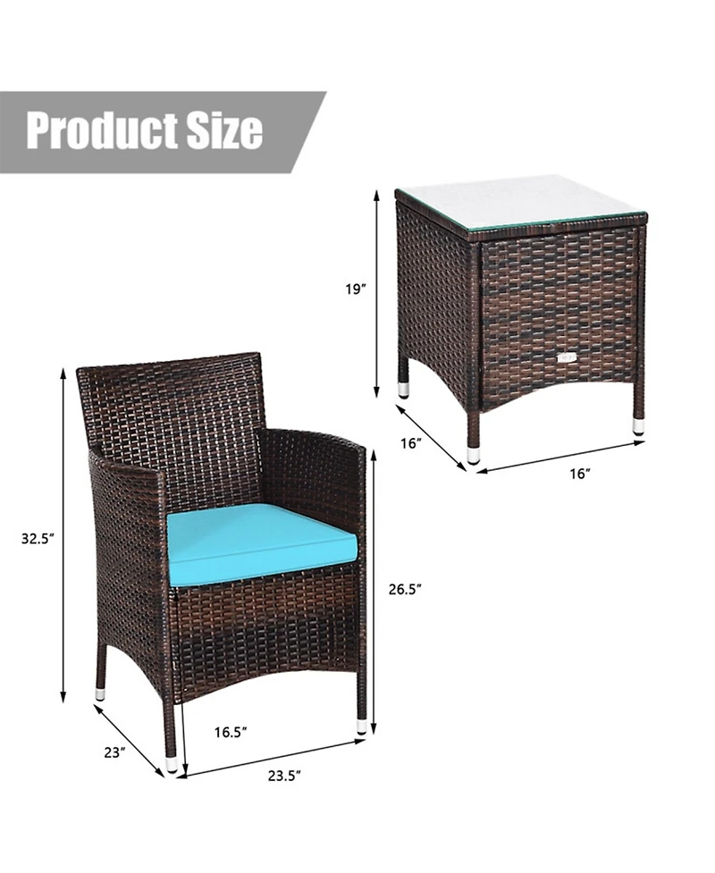Clihome 3 Pieces Ergonomic Wicker Patio Conversation Set with Cushions