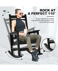 gaomon Oversized Hdpe Outdoor Rocking Chair, All Weather Poly Plastic High Back Porch Rocker