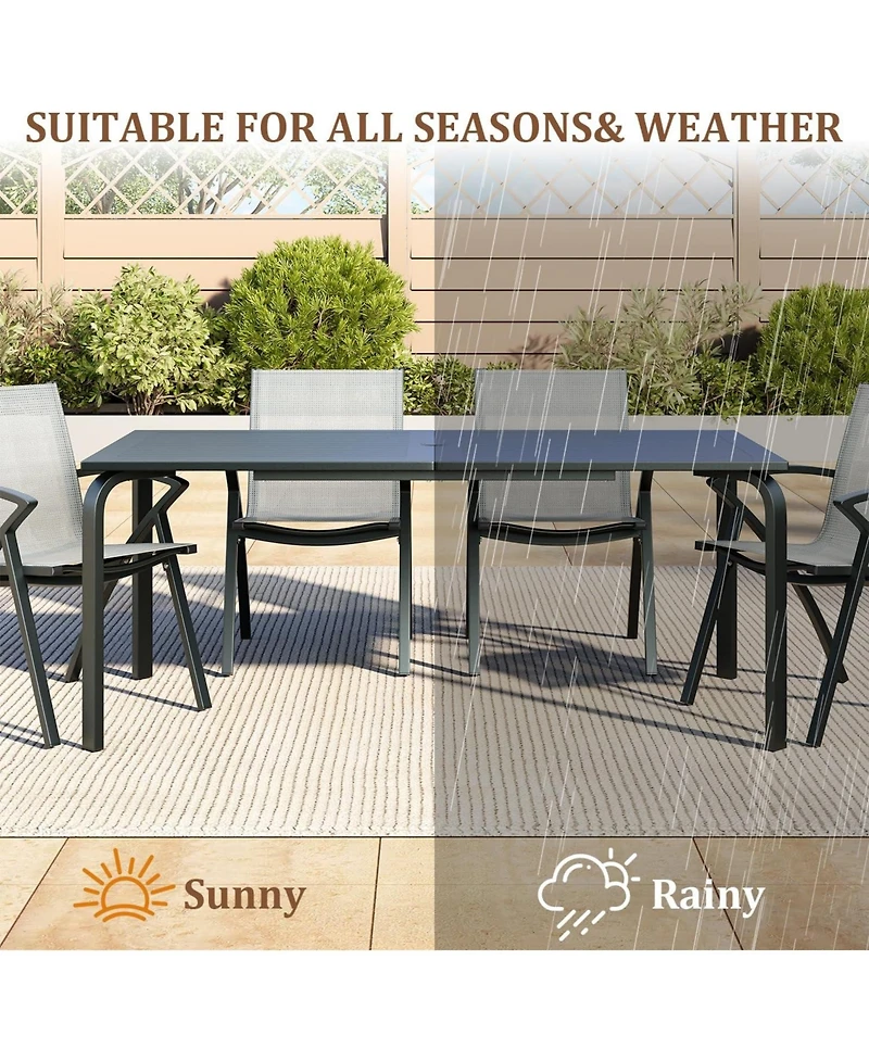 gaomon 71 Inch Aluminum Outdoor Patio Rectangular Dining Table with Umbrella Hole