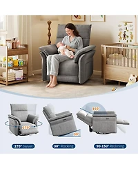 homfan Recliner Chair, 360degree(s) Swivel Rocker Glider Nursery Chair with Padded Armrest and Deep Seat, Pu Leather Upholstered Reclining Sofa