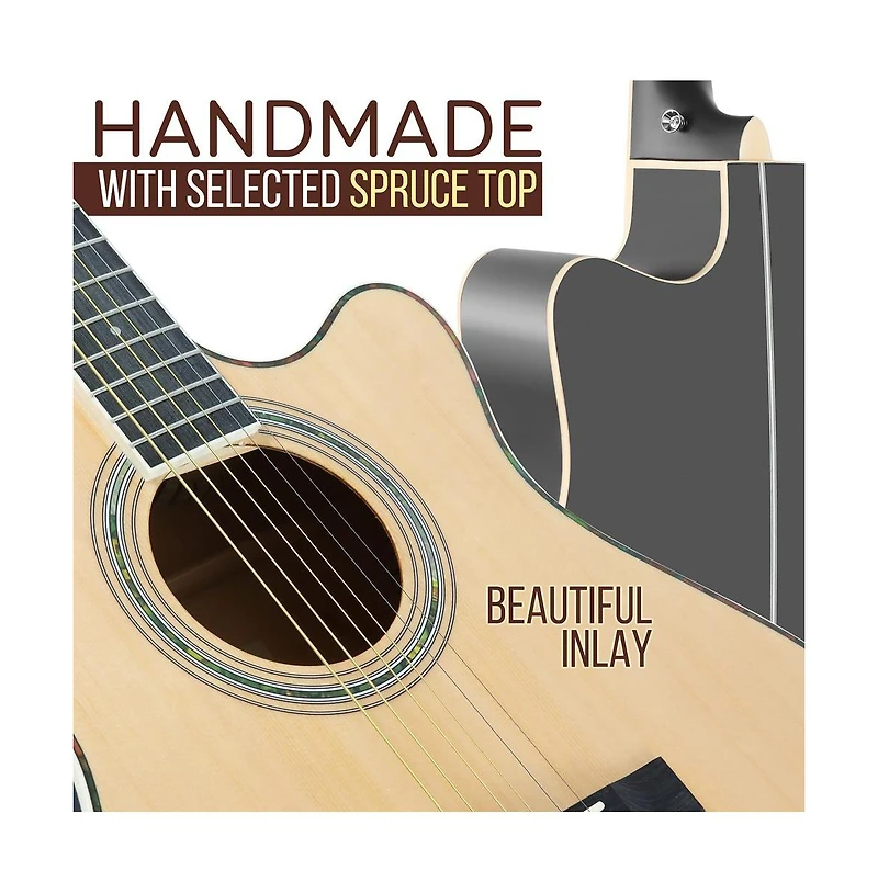 Pyle Electric Acoustic Guitar Kit - 6-String Guitar with Amplifier, Digital Tuner, and Accessories, Natural Finish