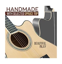 Pyle Electric Acoustic Guitar Kit - 6-String Guitar with Amplifier, Digital Tuner, and Accessories, Natural Finish