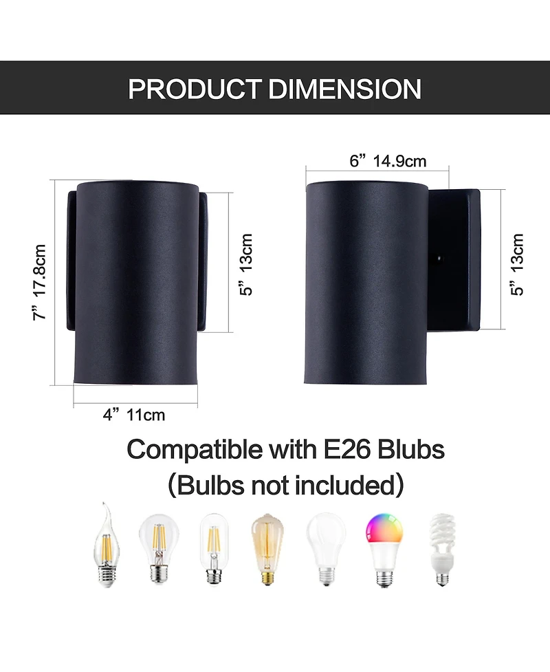 Busdays 7 Inch Outdoor Wall Sconce 1 Light Exterior Wall Light Cylinder Fixture 7 H x 5 W Pack of 2