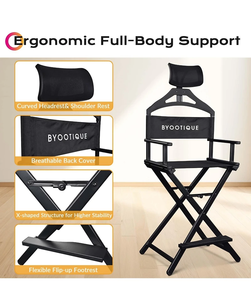 Byootique 28" Height Tall Director Chair Folding Artist Makeup Head Rest 2 Pack
