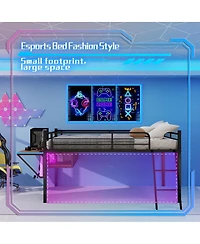 Streamdale Furniture Metal Loft Bed with Desk, Led Lights, and Storage