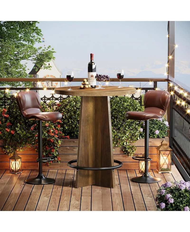 Tribesigns Tall Wooden Bar Table with Base and Metal Ring Footrest Round
