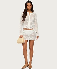 Edikted Women's Rusa Button Up Sheer Crochet Top