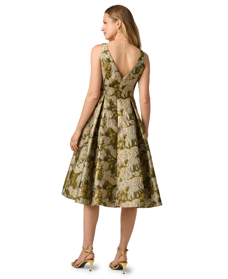 Adrianna Papell Women's Printed Boat Neck Midi Dress