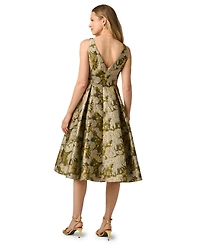 Adrianna Papell Women's Printed Boat Neck Midi Dress