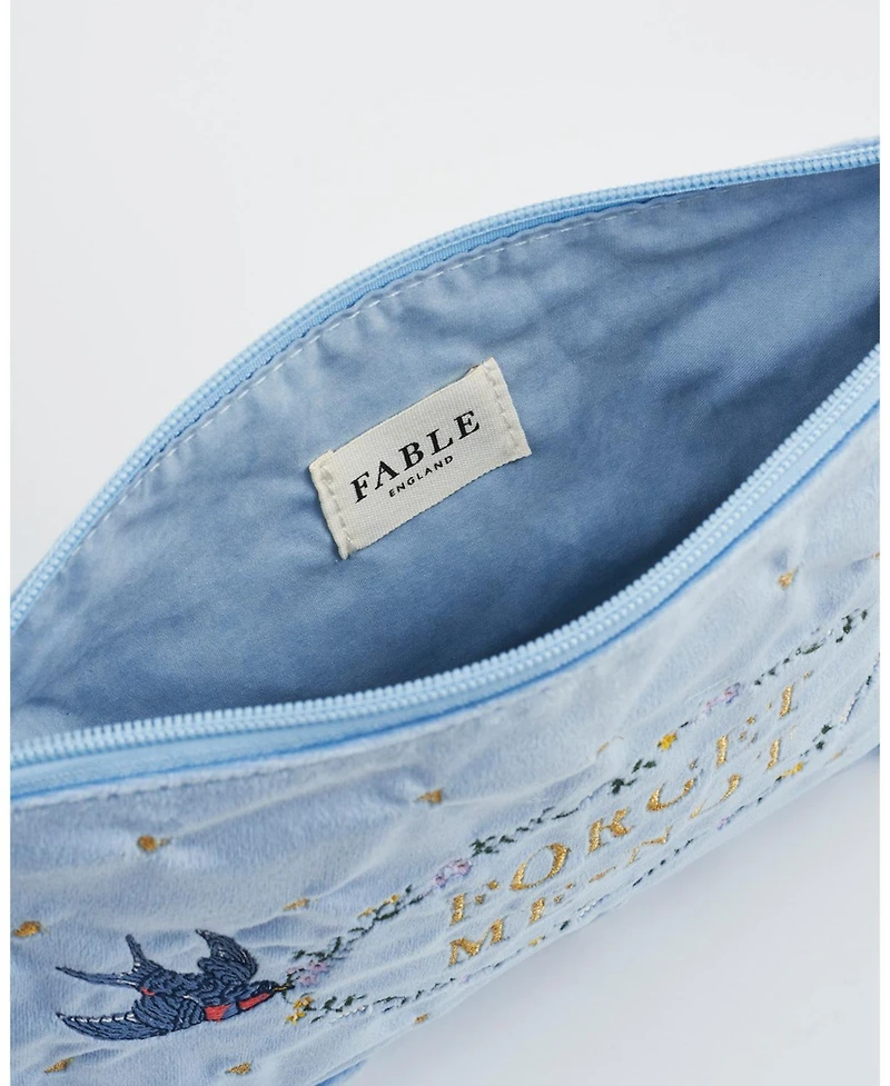 Fable England Women's Forget Me Not Velvet Embroidered Pouch