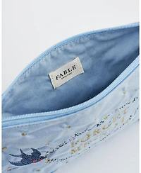 Fable England Women's Forget Me Not Velvet Embroidered Pouch