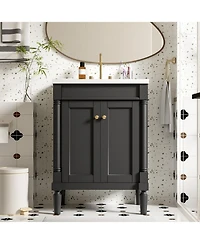 Phying 24 Inch Single Sink Bathroom Vanity Modern 2 Tier Storage Cabinet with Top Sink and Large Capacity Storage Shelves