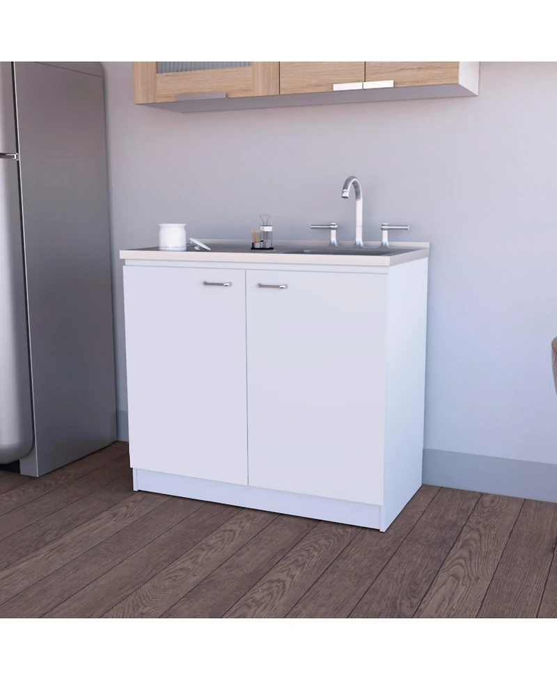 Fm Furniture Napoles Utility Sink with Built-In Storage and Work Surface, Ideal for Food Prep, Organization, Extra Counter Space