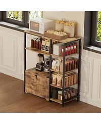 gaomon Mini Coffee Bar Cabinet with Storage, Rustic Sideboard with Drawers and Doors for Dining Room Kitchen