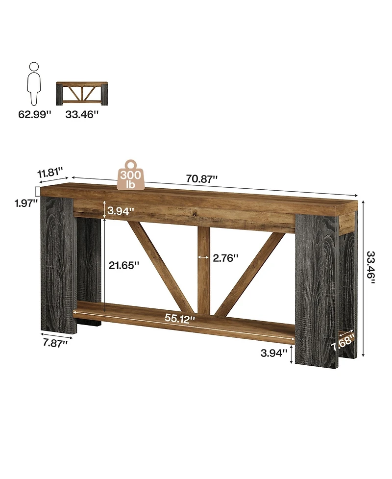 Tribesigns 70.9-Inch Extra Long Console Table, 2-Tier Farmhouse Sofa Table Behind Couch, Large Engineered Wood Entry