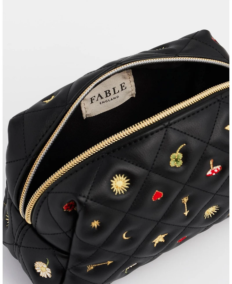 Fable England Women's Quilted Celestial Embroidered Pouch