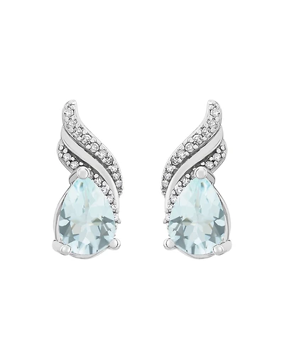Macy's Aquamarine (1-1/5 ct. t.w.) & Diamond (1/10 ct. t.w.) Earrings in Sterling Silver