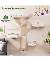 Gymax Wall-Mounted Cat Tower with Hammock 4 Platforms Sisal Scratching Mat for Indoor