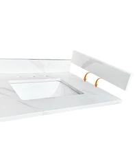 Sillysis Double Sink Quartz Bathroom Vanity Top with Undermount Sinks, Carrara Marble Look, 4" Backsplash, Stain and Heat Resistant
