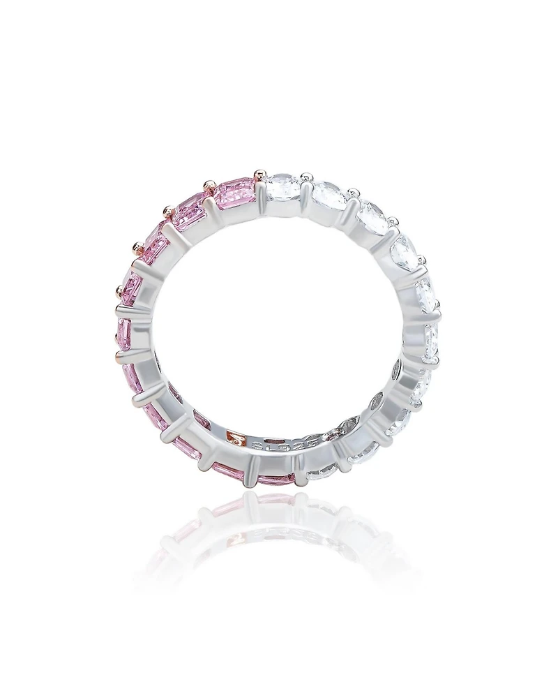 Suzy Levian Sterling Silver Half and Emerald-Cut Oval-cut Duo Eternity Band