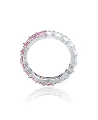 Suzy Levian Sterling Silver Half and Emerald-Cut Oval-cut Duo Eternity Band