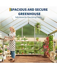 gaomon Outdoor Polycarbonate Greenhouse, Walk-In Hobby Greenhouse with Sliding Doors, Adjustable Roof Vent and Aluminum Frame