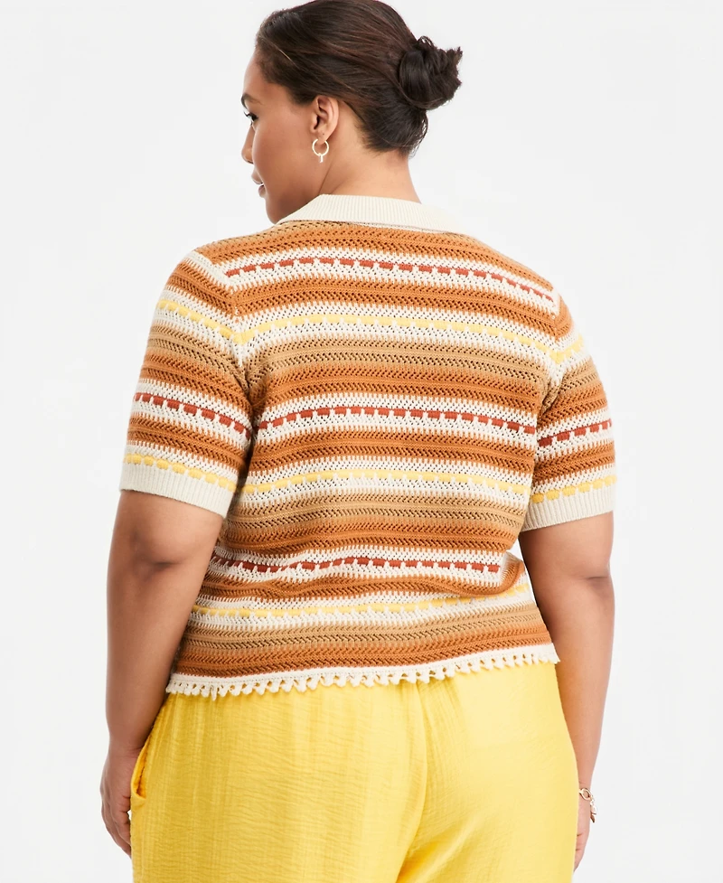 On 34th Trendy Plus Textured Stripe Collared Cardigan, Macy's Exclusive