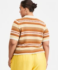 On 34th Trendy Plus Textured Stripe Collared Cardigan, Macy's Exclusive