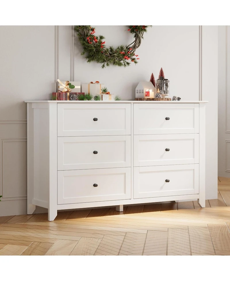gaomon Modern 6 Drawer Wood Dresser with Nickel Handles, Deep Storage Chest