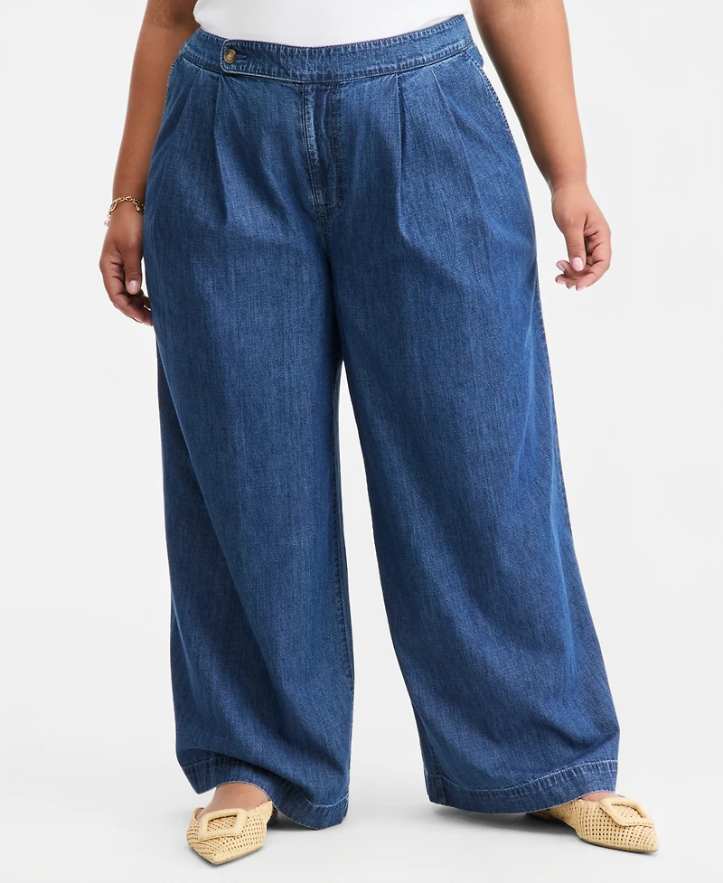 On 34th Trendy Plus High-Rise Pleated Wide-Leg Jeans, Macy's Exclusive