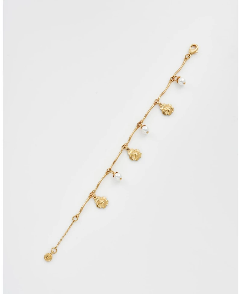 Fable England Gold Pansy and Pearl Charm Bracelet