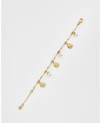Fable England Gold Pansy and Pearl Charm Bracelet