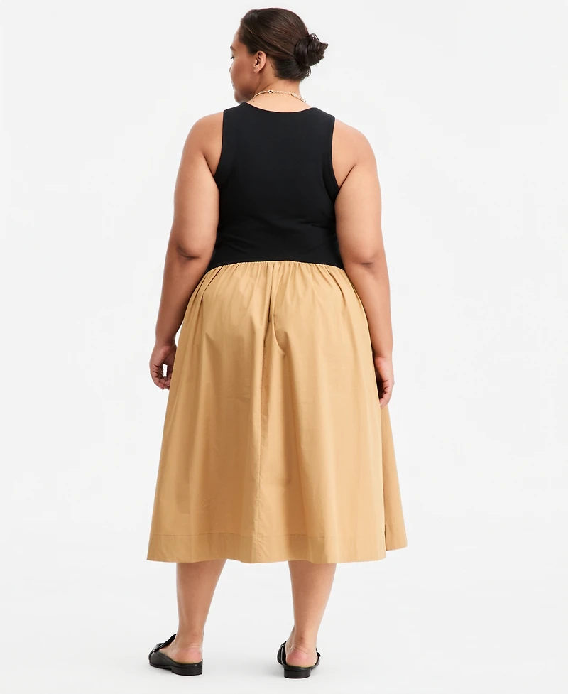 On 34th Plus Curved-Waist Mixed-Media Midi Dress, Macy's Exclusive