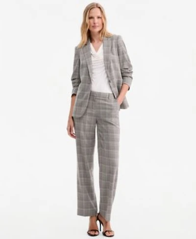 Anne Klein Womens Check Notch Collar Scrunch Sleeve Jacket Pleated Cowl Neck Sleeveless Top Check Mid Rise Wide Leg Pants