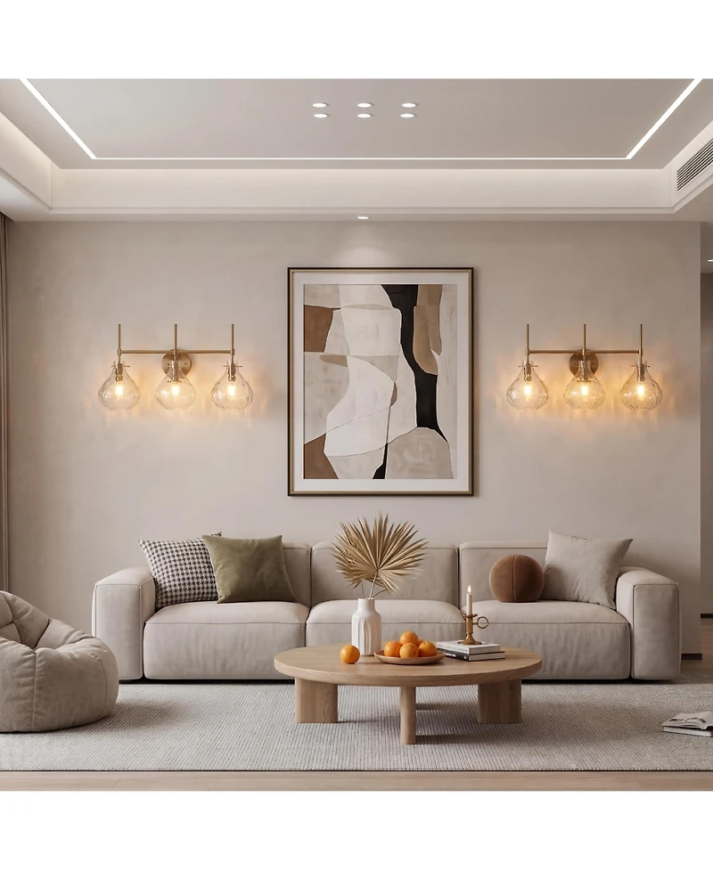Tribesigns 3-Light Bathroom Vanity Light with Water Ripple Glass Shades, Modern Gold Wall Light Fixture